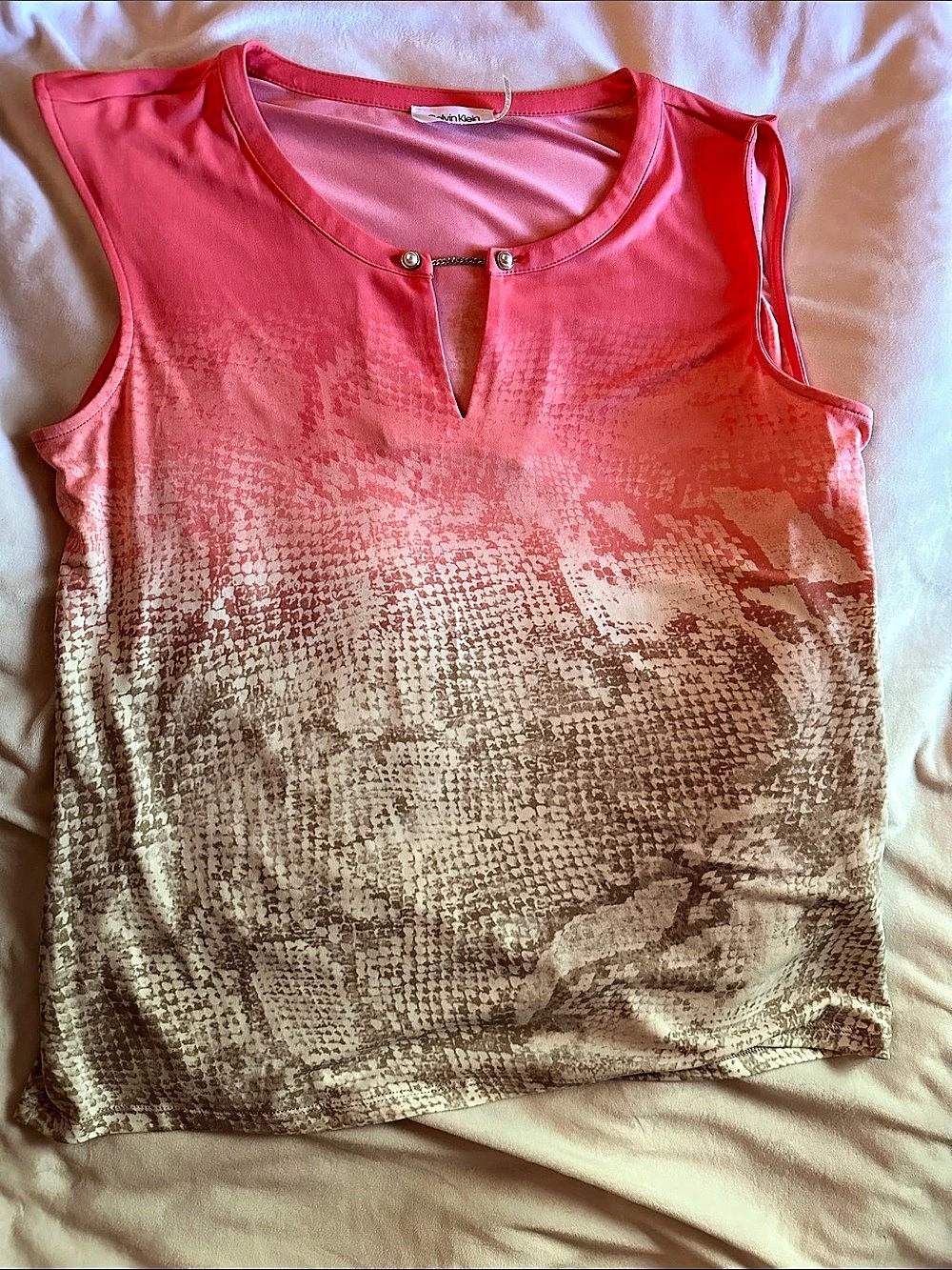 Calvin Klein Abstract Sleeveless Top in Pink & Brown Like New